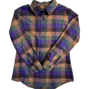 Androgynous Fox Button-Up Womens M Purple Plaid Flannel Collared Long Sleeve